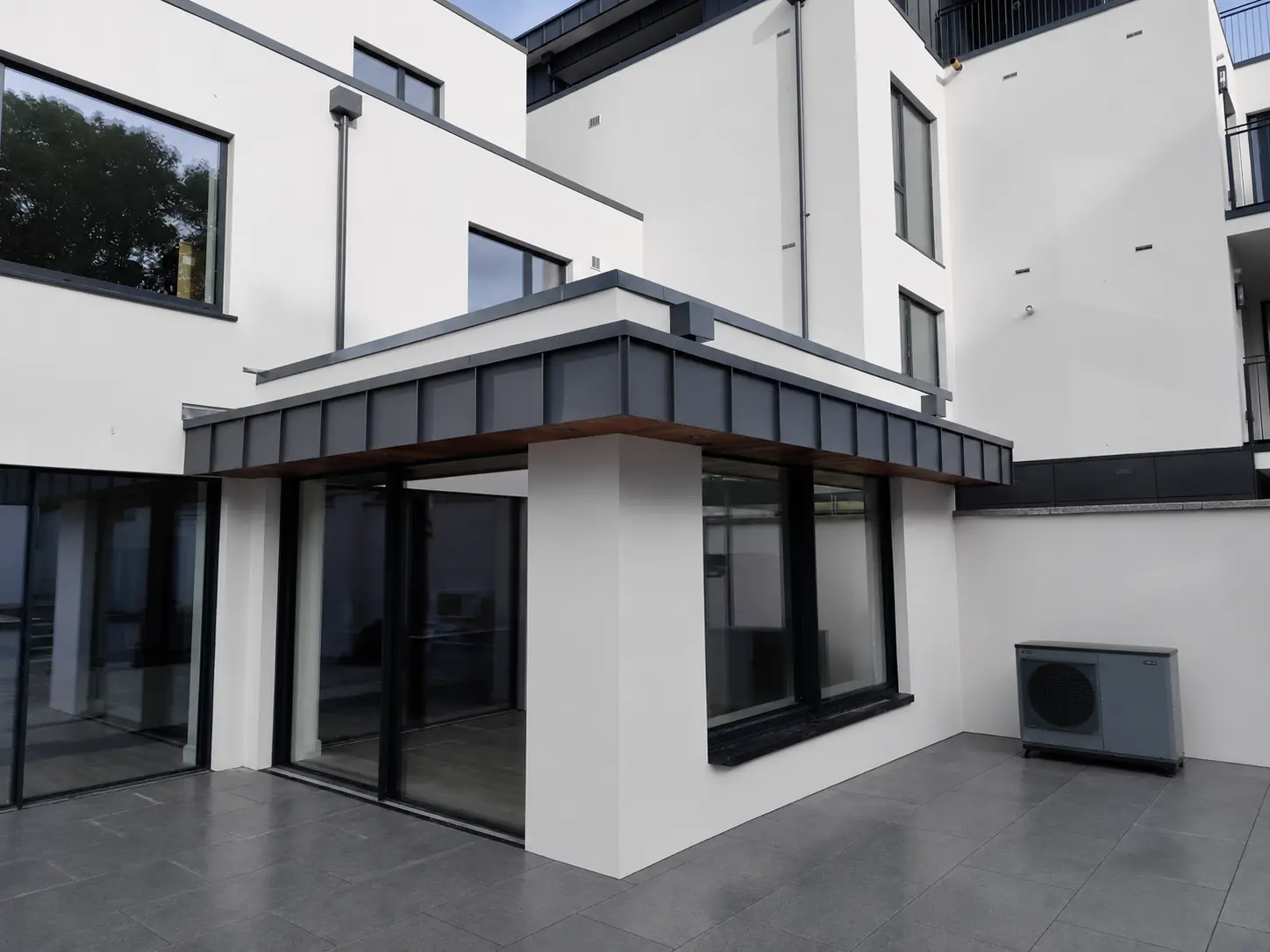 Metal fascia and soffit on an entrance canopy